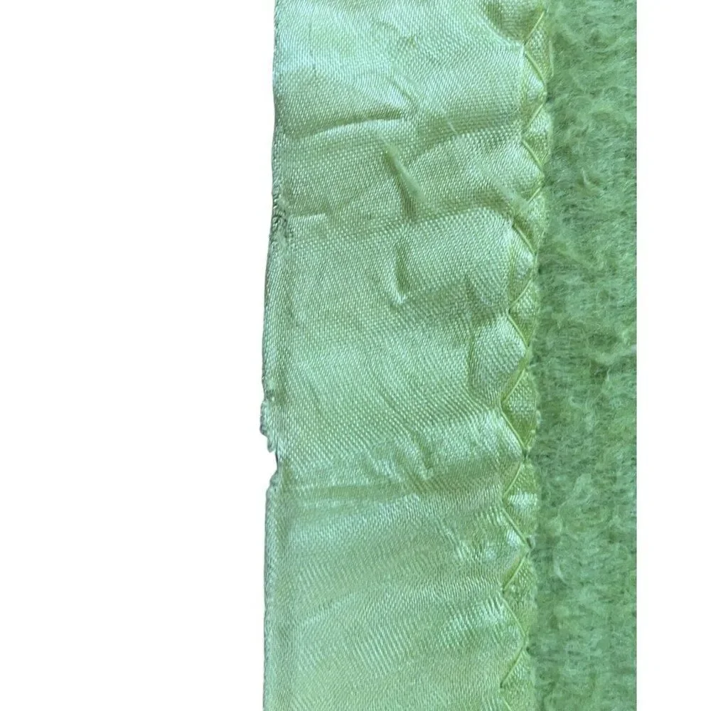 Vintage Light Green Satin Edge Blanket 80 x 66 Unique Color Bed Throw Warm Cozy